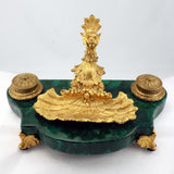 French Louis XV1 Style Malachite and Gilt Bronze Pen Tray