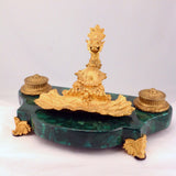 French Louis XV1 Style Malachite and Gilt Bronze Pen Tray