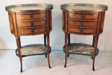 Pair of Louis XV Style Inlaid Side Cabinets with Breche Violette Marble Tops