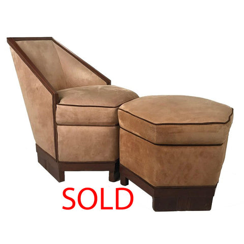 French Art Deco Armchair and Ottoman by Saddier