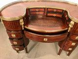 Antique French Louis XVI Style Mahogany and Parquetry Bureau a Rognon