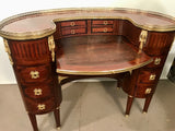 Antique French Louis XVI Style Mahogany and Parquetry Bureau a Rognon