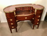Antique French Louis XVI Style Mahogany and Parquetry Bureau a Rognon
