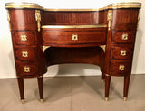 Antique French Louis XVI Style Mahogany and Parquetry Bureau a Rognon