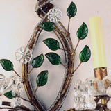 Set of Four 1950s Italian Floral and Beaded Two-Light Wall Sconces