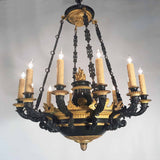 Antique Empire Style Twelve-Light Gilt Bronze Chandelier