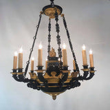 Antique Empire Style Twelve-Light Gilt Bronze Chandelier