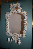 Belle Époque Sitzendorf Porcelain-Mounted Mirror, Encrusted with Flowers