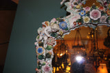 Belle Époque Sitzendorf Porcelain-Mounted Mirror, Encrusted with Flowers