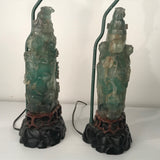 Large Pair of Antique Chinese Green Quartz Covered Urns