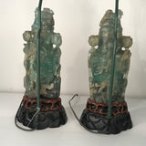 Large Pair of Antique Chinese Green Quartz Covered Urns