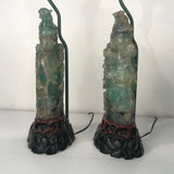 Large Pair of Antique Chinese Green Quartz Covered Urns