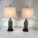 Large Pair of Antique Chinese Green Quartz Covered Urns