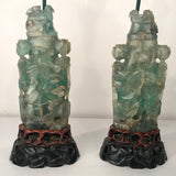 Large Pair of Antique Chinese Green Quartz Covered Urns