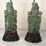 Large Pair of Antique Chinese Green Quartz Covered Urns