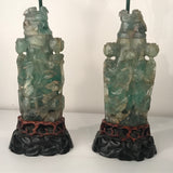Large Pair of Antique Chinese Green Quartz Covered Urns