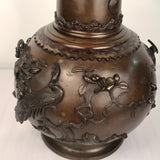 Pair of Antique Japanese Bronze Urns, Now Mounted as Lamps