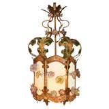 Louis XV Provincial Style Polychrome Tôle and Glass Hanging Lantern
