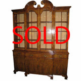 Georgian Style Walnut and Parcel Gilt Breakfront Bookcase