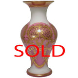 Baccarat White Opaline Glass Vase Pink Overlaid and Gilt