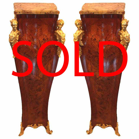 Pair of Louis XV Style Kingwood and Marquetry Pedestals
