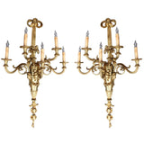 A Superb Pair of Massive Gilt Bronze  Second Empire Five Light Wall Sconces