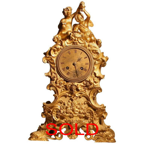 仏哲 Louis XV Style Gilt Bronze Mantle Clock in the Rocco Taste – Grand