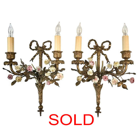 Antique Pair of French Louis XV Style Bronze Wall Sconces