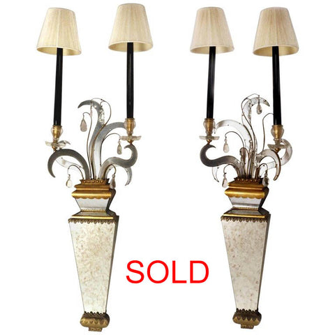 Pair of Two-Light Mirrored Wall Sconces