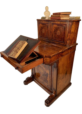 Victorian Figured Walnut Ladies Writing Bureau or Bonheur de Jour