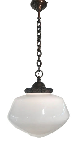A Suite of 12 Large Opaline Globe Bronze-Mounted Pendant Fixtures