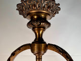 Antique French Chandelier, Bronze & Frosted Glass, Art Nouveau, 1880