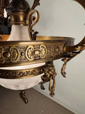 Antique French Chandelier, Bronze & Frosted Glass, Art Nouveau, 1880