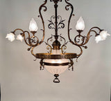 Antique French Chandelier, Bronze & Frosted Glass, Art Nouveau, 1880