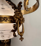 Antique French Chandelier, Bronze & Frosted Glass, Art Nouveau, 1880