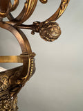 Antique French Chandelier, Bronze & Frosted Glass, Art Nouveau, 1880
