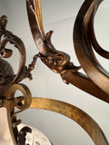 Antique French Chandelier, Bronze & Frosted Glass, Art Nouveau, 1880