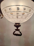 Antique French Chandelier, Bronze & Frosted Glass, Art Nouveau, 1880