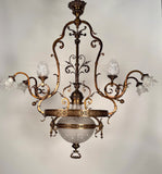 Antique French Chandelier, Bronze & Frosted Glass, Art Nouveau, 1880