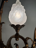 Antique French Chandelier, Bronze & Frosted Glass, Art Nouveau, 1880