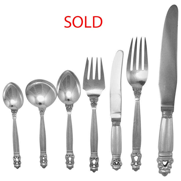 Georg Jensen Acorn Sterling Silver Flatware Set for 12 and Persons