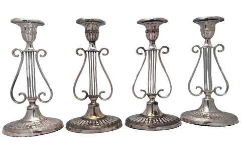 Set of Four Victorian  Neo-Classical Revival Lyre-Shaped  Candlesticks
