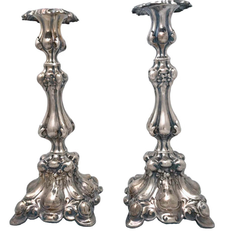 Pair of Polish Baroque Style Silver Plated Candlesticks