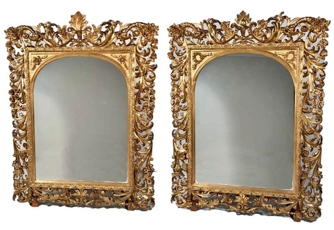 Near Pair of  Florentine Baroque Giltwood Mirrors