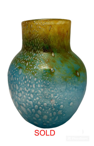 Monart Green Yellow Glass Vase