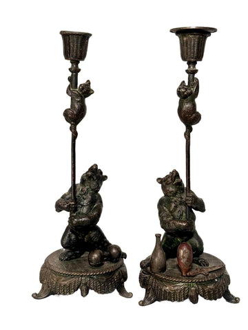 Pair Antique Candlesticks modelled as Performing Bears