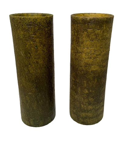Pair of Marcello Fantoni Green Glazed Cylinder Vases