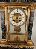 French Empire Style Gilt bronze and Green Marble Mantel Clock
