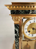 French Empire Style Gilt bronze and Green Marble Mantel Clock