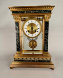 French Empire Style Gilt bronze and Green Marble Mantel Clock